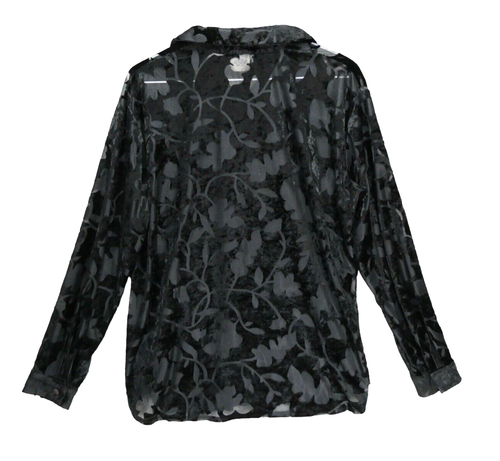 VTG Clio Burnout Velvet Semi Sheer Blouse M Button Up Shirt whimsygoth *Flaw - Picture 3 of 10