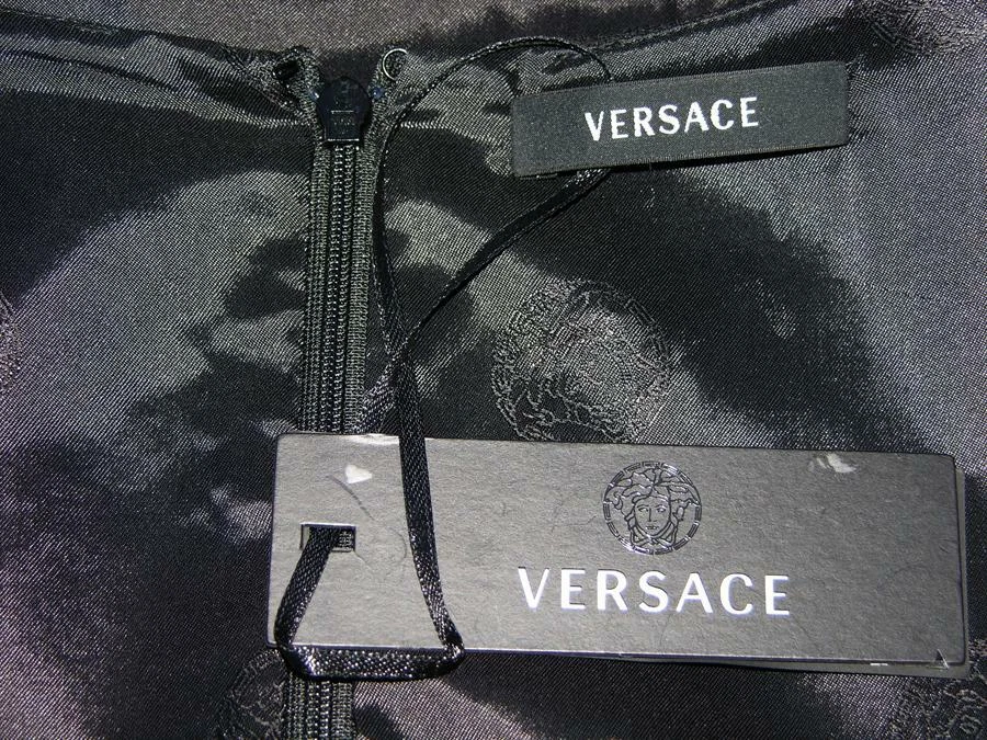 NUOVO GIANNI VERSACE APPLICAZIONE CATENA IN PELLE VERNICIATA LANA VERNICE ABITO NERO 44 8