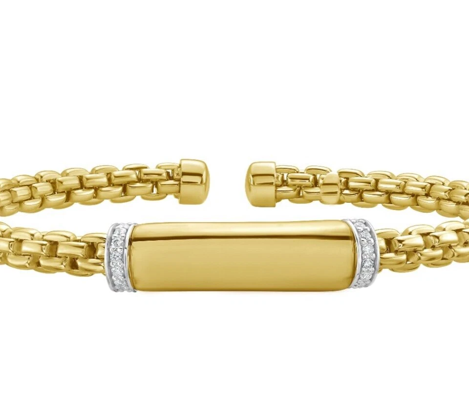 Brazalete brazalete cadena eslabones venecianos oro amarillo 14k barra de identificación 14,5 gr 6 mm 0,20 ctw diámetro Foto 2 de 4