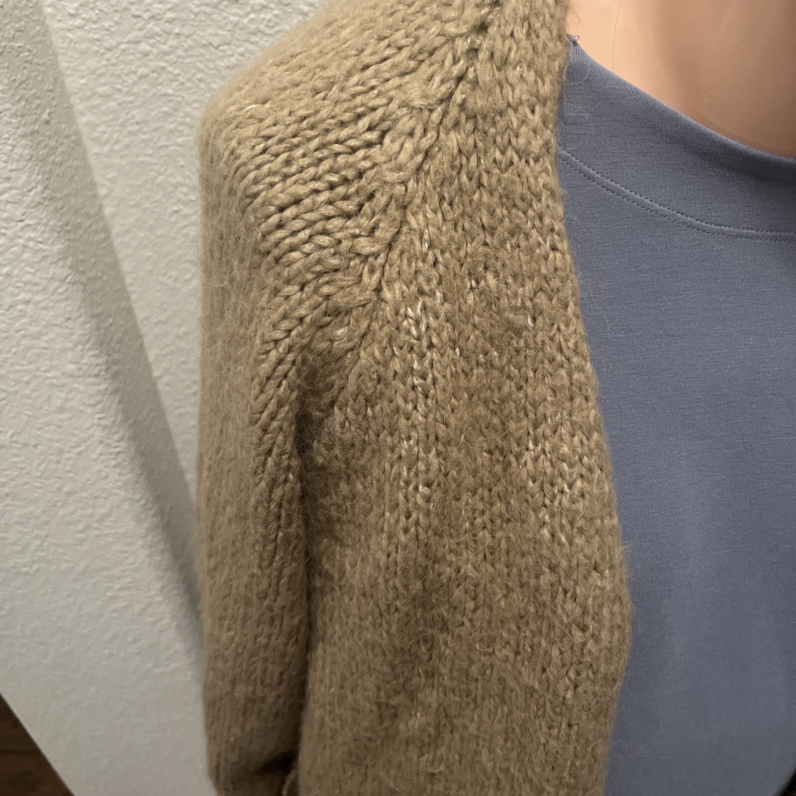 Zara Chunky Tan Oversized Brown Knit Cardigan Size Medium Comfy Cozy Casual Boho image 2