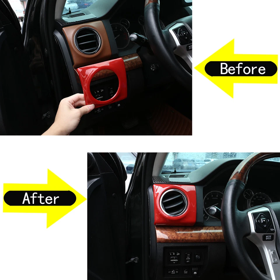 Cubierta de salida de ventilación de aire del lado del conductor del tablero de instrumentos rojo apta para Toyota Tundra 14-21 Foto 3 de 4