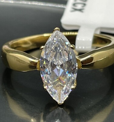 Damen Marquise Ring Solitär Gold Stahl CZ Zirkonia Verlobung Neu 673