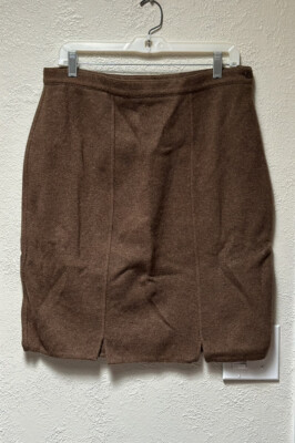 Vintage Rodier France 44 (US X-Large) Brown High Waisted Straight Wool Skirt EUC