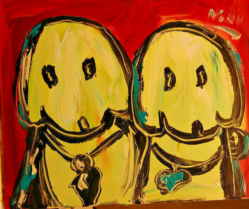 TWO DOGS ARTIST SIGNED CITYSCAPE ORIGINAL PAINTING BY M.KAZAV CANVAS BYFGN7