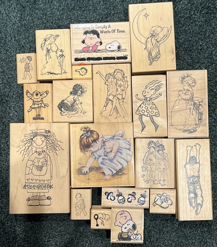 19 Wood Mounted Rubber Stamps “Kids”