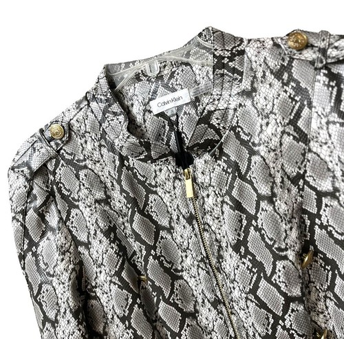 NWT Calvin Klein XL Women’s Zip Jacket Gray Snake Print Button Pockets - Picture 4 of 12