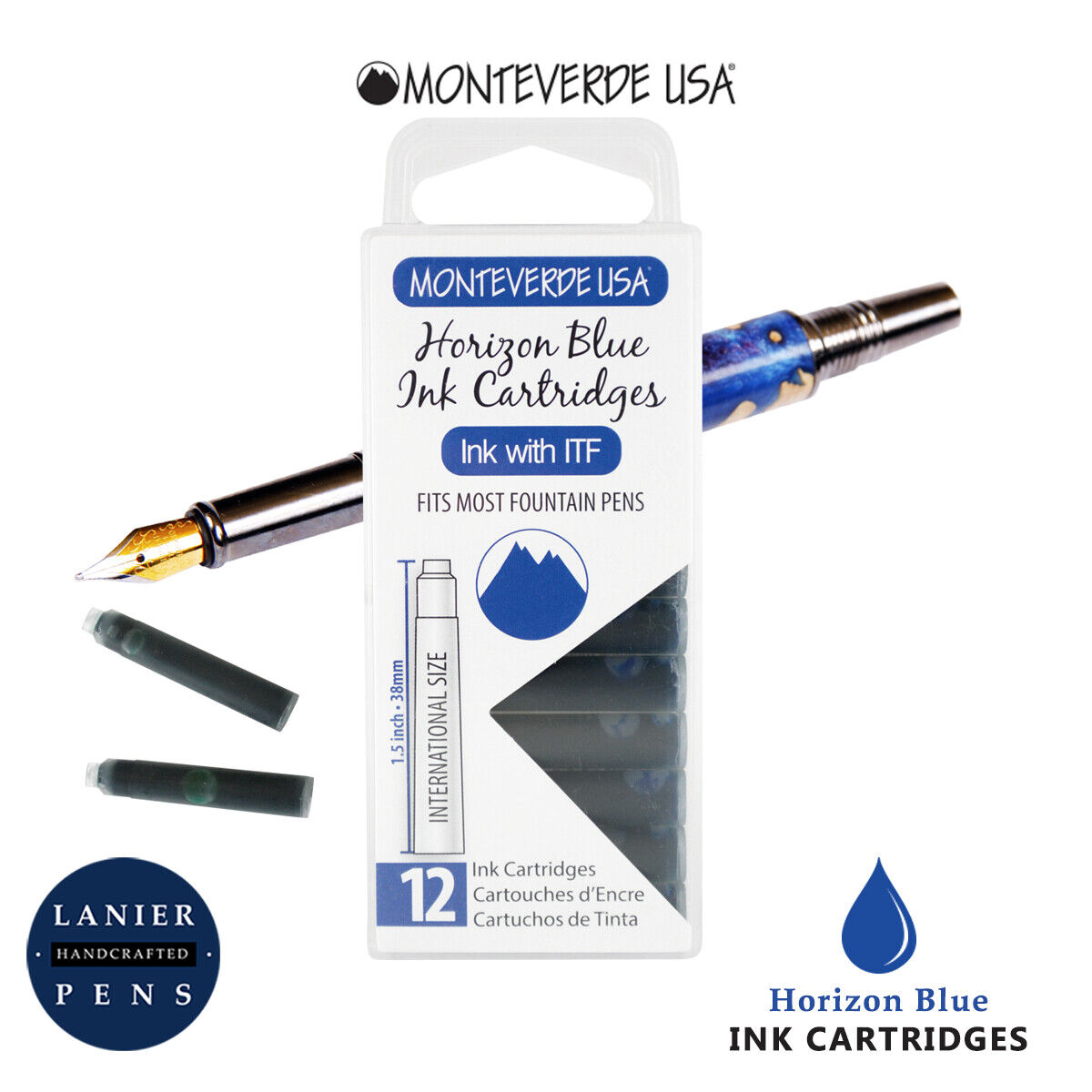 Monteverde G305HB Ink Cartridges Clear Case Gemstone Horizon Blue- Pack of 12 Monteverde G305HB Ink Cartridges Clear Case Gemstone Horizon Blue- Pack of 12