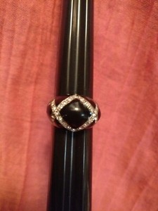 Silver Tone Black Criss Cross Clear Rhinestone Dome Ring Costume Jewelry