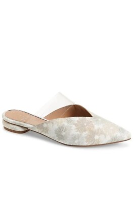 Linea Paolo Abril Floral Pointed Toe Leather Flats Mules Slip On Shoes 