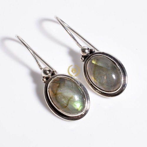 Labradorite Gemstone Earring 925 Sterling Silver Handmade Jewelry -1.50" - Picture 3 of 3
