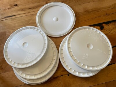 5 NEW ENCORE Food Grade 3.5  5 gallon lids EZ OFF - Peel Easy Pail - White qty-5
