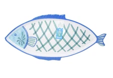 Sigrid Olsen Melamine Serving Tray Blue White Fish 16"x7.5"