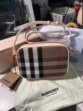 NWT Authentic Burberry Canvas House Check Large Camera Crossbody Bag 1250 Pink