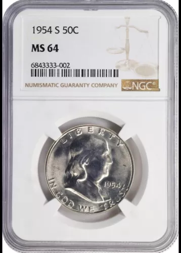 MS64 1954 S Franklin Half Dollar 50C NGC