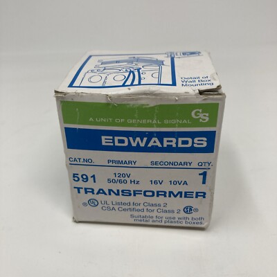 Edwards Signaling 591 Transformer – 120V AC To 16V AC, 10 VA, For Doorbells & Chimes, Easy Knockout Mount