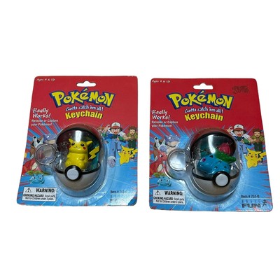 1999 Basic Fun Pokemon Pokeball Keychain Ivysaur & Pikachu Lot (2) *Free Ship*