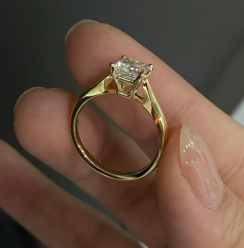 1.50Ct Princess-Cut VS1 Lab Grown Diamond Solitaire Wedding Ring 14K Yellow Gold - Picture 3 of 4