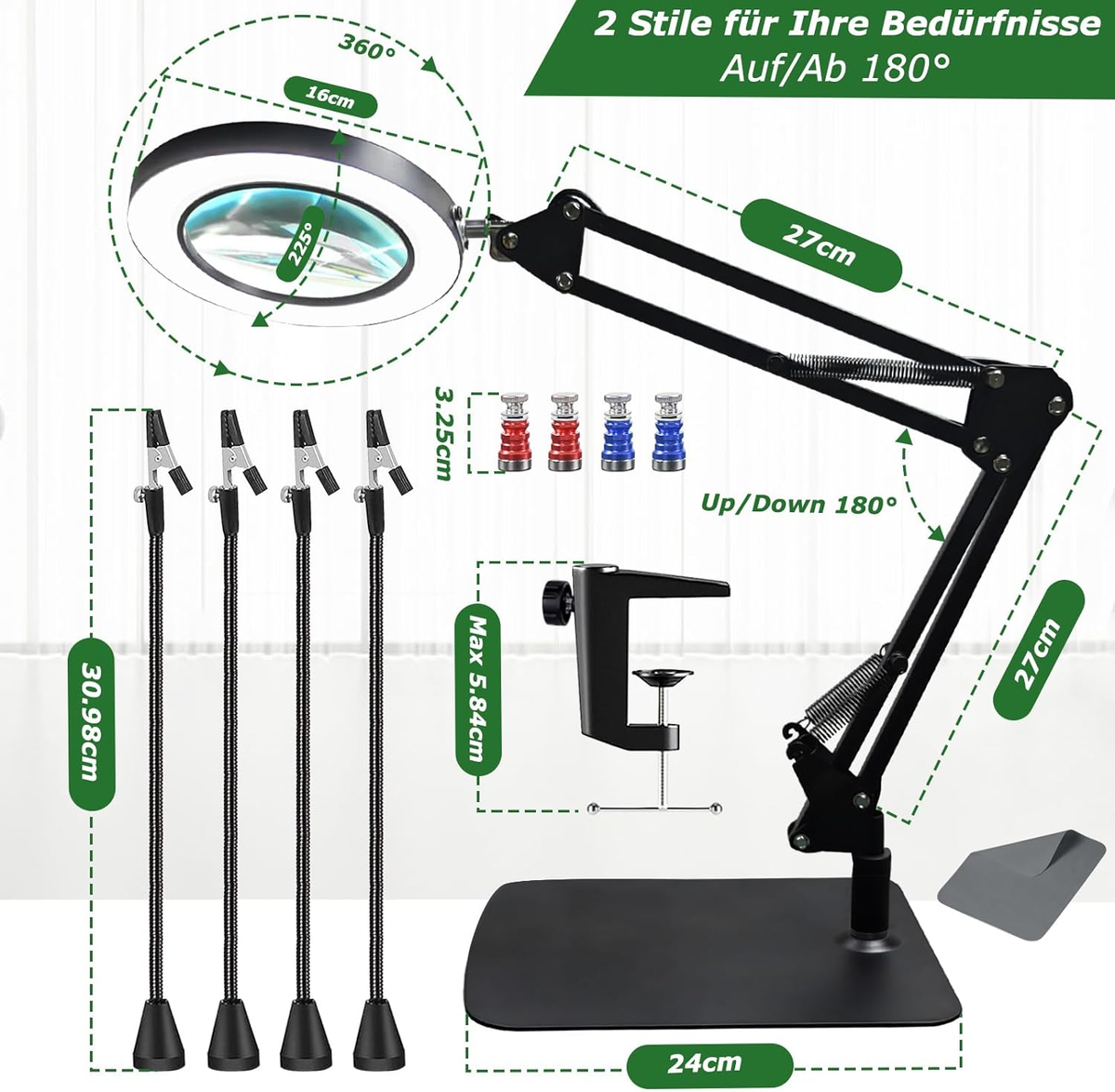 QWORK Lötstation Dritte Hand Mit 3-facher Lupe - 4 Flexible Arme Für Elektronik Und Schmuck