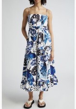 NWT $210 FARM Rio Mantas Sundress BLUE / OFF-WHITE, Size X-Large!