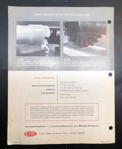 Vintage 1959 Dupont Info Bulletin Poly Chemicals Zytel Nylon Resin Machining - Picture 5 of 5