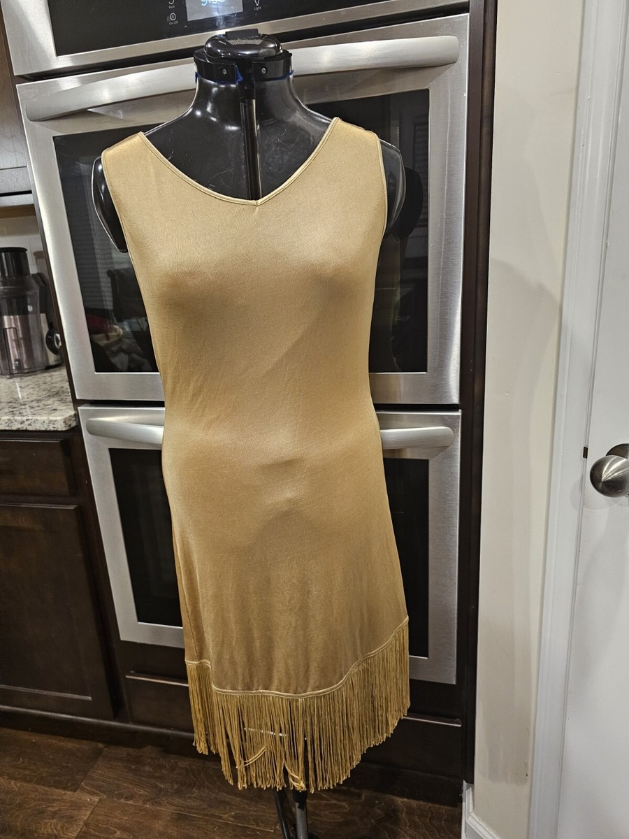Together Gold Nylon Spandex Gold Fringe Sleeveless Stretchy Dress Small/  Medium | eBay
