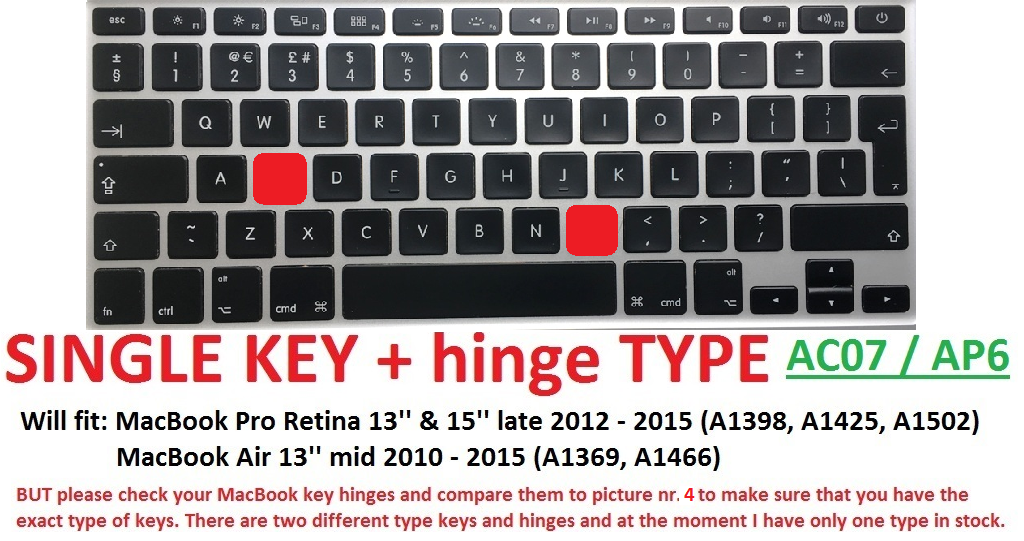 Keyboard key + hinge Apple MacBook Pro Retina Air A1398 A1425