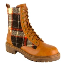 Rock & Candy Brown Plaid Lace Up Max Round Toe Platform Booties Women Size 8.5