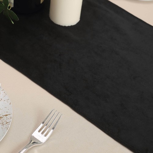BLACK 12x107" Premium Velvet Table Runner Wedding Reception Linens Decorations - Picture 4 of 8