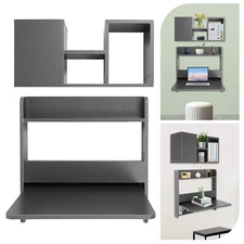 Folding Space Saving Wall Mounted Bookshelf, Fold Down Laptop Desk Workstation
