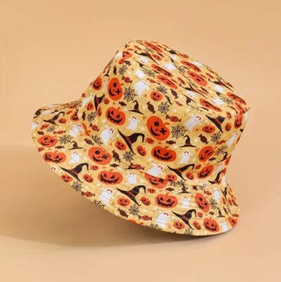 Halloween Pumpkin, Ghost, Trendy, Unisex, Size Large 23.75  Bucket Hat, Fishing