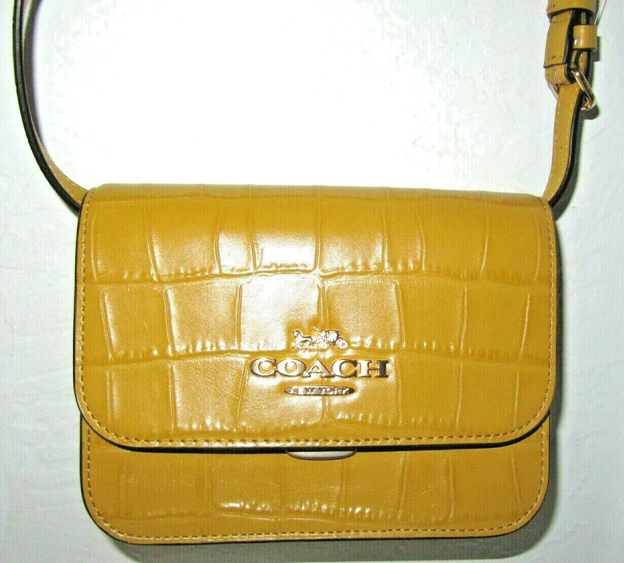 Borsa a tracolla Coach nuova C5627 mini Brynn in pelle di lino goffrata coccodrillo nuova con etichette $350