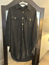 NEW Corduroy Button Down Oversized Tunic Dress Pockets Midi S