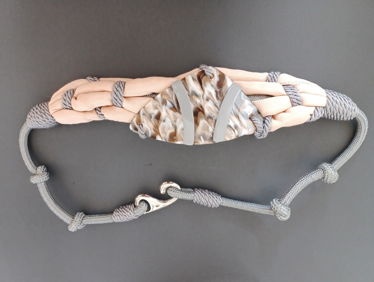 Rhea Belt 80s Womens Braided Stretch Knot Waist Grey & Peach  display picture 2