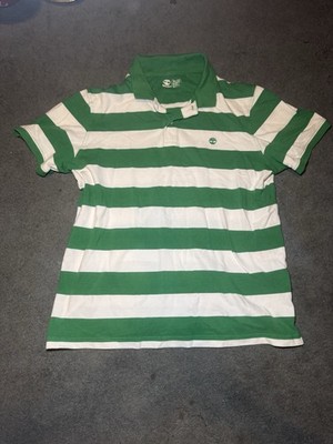 Timberland Green White Stripe Polo Shirt Mens XL Classic Logo Casual Golf