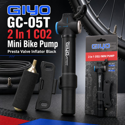 Giyo GC-05T 2 in 1 CO2 Mini Fahrradpumpe Presta Ventil Inflator schwarz