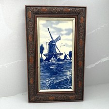 Delftware Framed Tinware Earthenware Pottery Tile Handpainted Netherlands Vntg