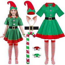 Christmas Elf Costume Set Adult Men Women Kids, Santa's Helper Costume Xmas F...