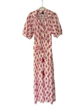 Roller Rabbit x Target Tiered Maxi Dress White Pink Bouquet Print Puff Sleeve M