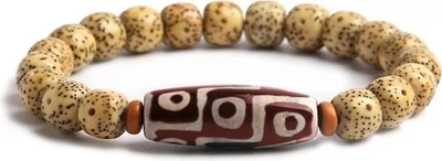 9-Augen Dzi Stein, Bodhi Samen Tibetisches Buddhistisches Glücks-Armband 17-21cm - Bild 1 von 4