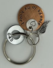 "DAD" Keychain "Always in My Heart" Two Tone Charms Angel Wings Heart Keyring