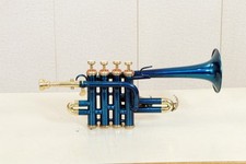 Bb/A Piccolo Trumpet Fantastic Blue Handmade Brass Wind Instrument!!
