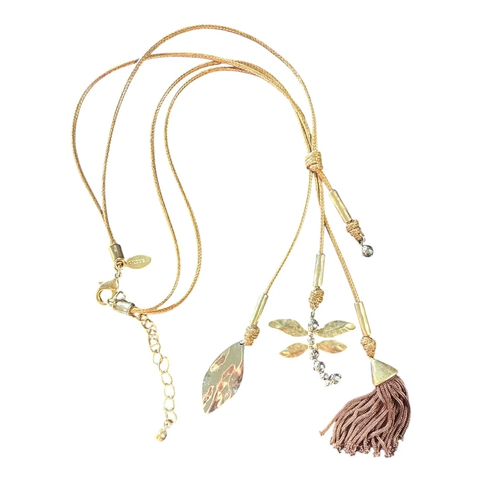 Collar ajustable colgante libélula borla tono oro y plata CHICOS Foto 3 de 4