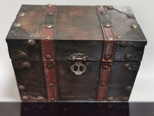 Antique Wooden Storage Chest Box Original Old Fine Hand Carved Metal Fitted