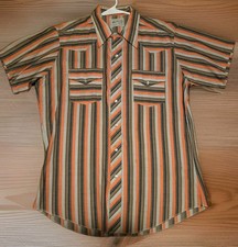 Vintage 70s H Bar C Mustang Western Pearl Snap Striped Shirt Mens L 44  USA
