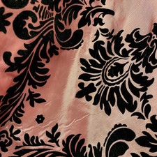 Amanda LIGHT MAUVE Taffeta with Black Velvet Flocked Damask Fabric by the Yard