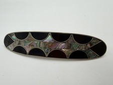 Vintage Alpaca Mexico Abalone Inlay Hair Barrette Clip Geometric Design