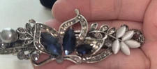 VTG  BARRETTE Acrylic Facet Blue Gem Silvertone 4” RETRO Hair Clip Bling Prom
