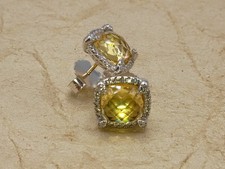 David Yurnan Sterling Silver 925 Yellow Citrine 7mm Stud Chatelaine Earrings