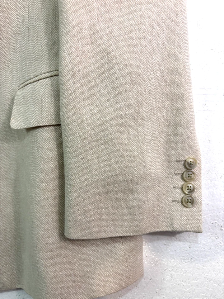 Stafford 50R Beige Espiga Lino Algodón Blazer Chaqueta Traje Deportivo Abrigo Foto 2 de 4