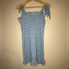 Intimately Free People Blue Smocked Floral Tie Strap Mini Dress L